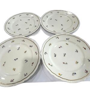 Vintage Warwick China Dinner Plates Floral Pattern USA Color Cream Gold Band